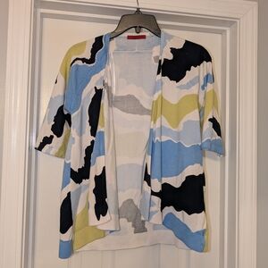 Red Abstract Pattern Open-Front Women’s Cardigan - Blue/Black/Green